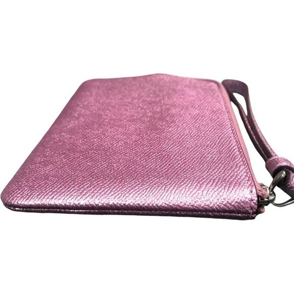 COACH Metallic Pink Textured Crossgrain Leather Corner Zip Wristlet - Picture 7 of 12
